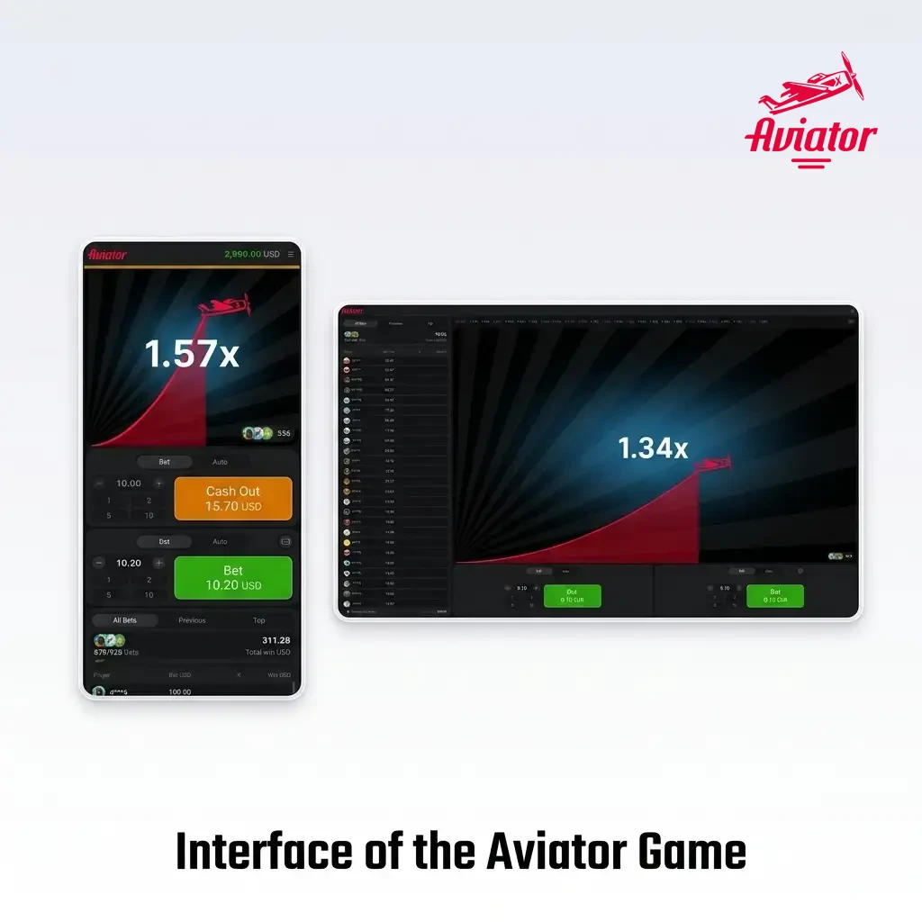 Aviator game interface showing plane animation, live multiplier, bet panels, player feed, and chat panel with clean minimal design