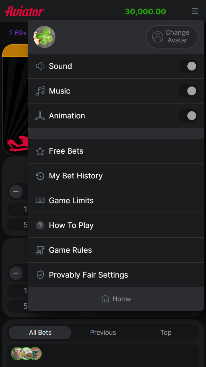Change the settings in the Aviator menu.